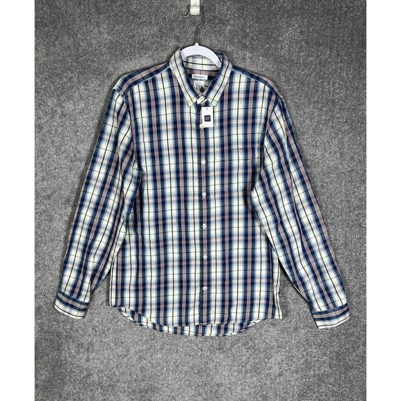 Gap Standard Fit Button Down Shirt Mens‎ Size Medium Blue Plaid Chest Pocket NWT - Picture 1 of 10